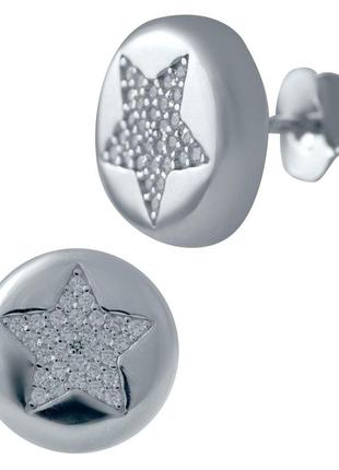 Срібні сережки стильні сережки жіночі круглі гвоздики із зірочкою пусети кульчики для жінок