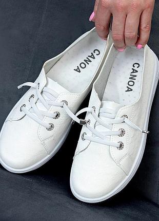 Жіночі зручні кеди шкіряні на низькому ходу у білому кольорі 😍