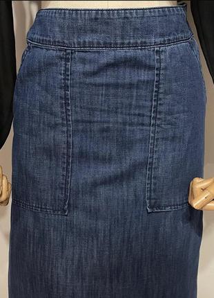 Цікава вінтажна довга джинсова спідниця максі  з зручними накладними кишеньками за ґудзиками по низу3 фото