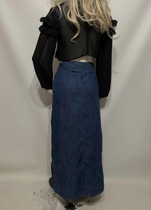 Цікава вінтажна довга джинсова спідниця максі  з зручними накладними кишеньками за ґудзиками по низу7 фото