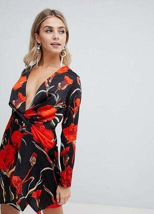 Missguided 98922, шикарное сатиновое платье с драпировками1 фото