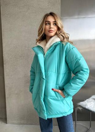 Куртка женская зимняя теплая голубая с капишоном на молнии с карманами качественная стильная трендовая5 фото