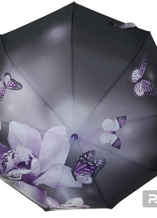 Зонт женский на 10 спиц с системой антиветер и усиленным каркасом однотонной расцветки с орхидеей
