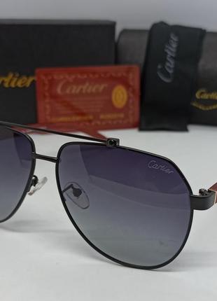 Окуляри в стилі cartier чоловічі сонцезахисні сірий градієнт в чорному металі дужки коричневі