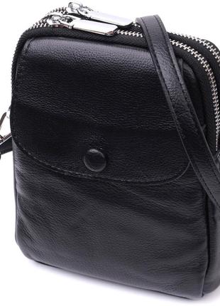 Вертикальная небольшая сумка для женщин на два отделения из натуральной кожи vintage 22399 черная