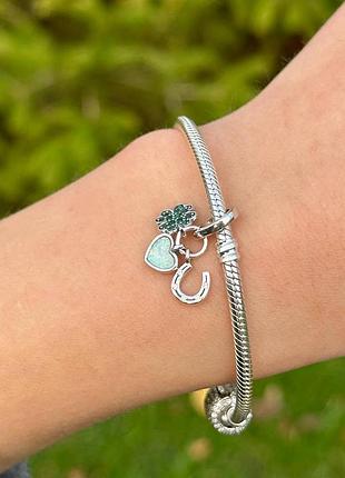 Намистина шарм клевера подкованное серебро пандора pandora silver s925 ale сердечка сердце с биркой