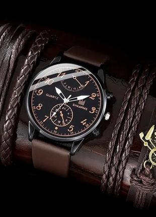 Комплект чоловічий кварцевий наручний годинник та браслети. мужские часы