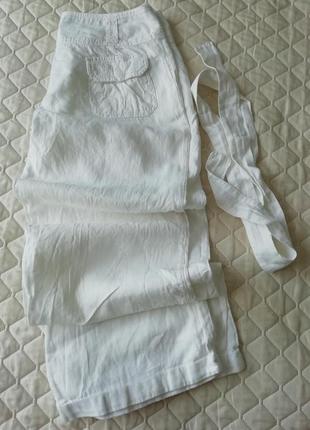 Літні лляні білі широкі брюки6 фото