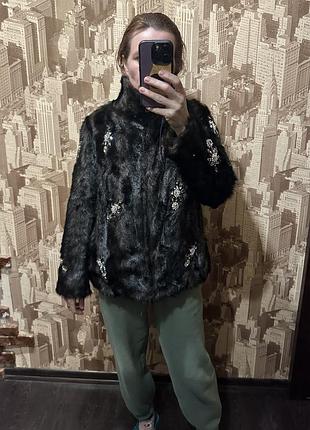 Шикарна шубка з еко матеріалу зі стразами під норку zara