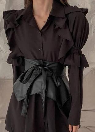 Сукня-рубашка в чорному кольорі в комплекті зі шкіряним паском🔝