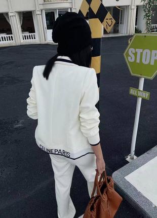 Костюм діловий прогулянковий в стилі celine чорний білий жакет брюки палаццо3 фото