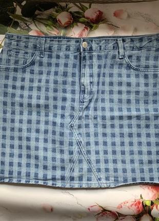 Юбка в клетку джинс джинсовая хлопок by very