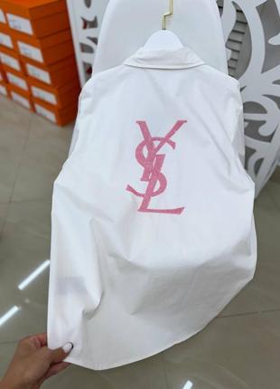 Рубашка в стиле ysl коттон белая удлиненная3 фото