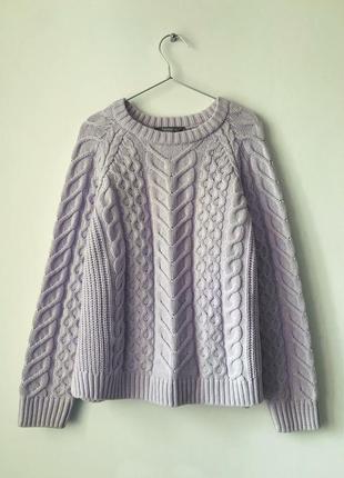 Лавандовий светр з косами nutmeg asos бузковий бавовняний ніжно-фіолетовий вільний джемпер реглан