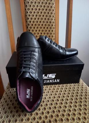 Кроссовки ( туфли ) мужские подростковые кожаные черные njs3 фото
