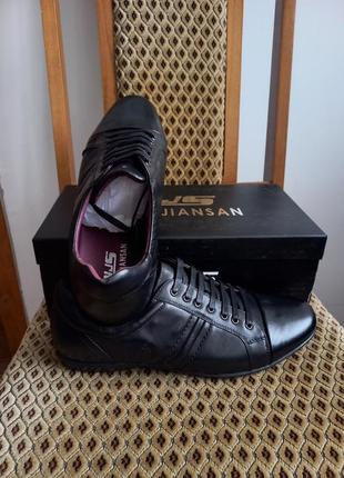Кроссовки ( туфли ) мужские подростковые кожаные черные njs4 фото