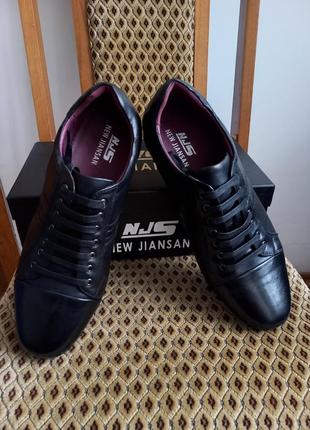 Кроссовки ( туфли ) мужские подростковые кожаные черные njs7 фото