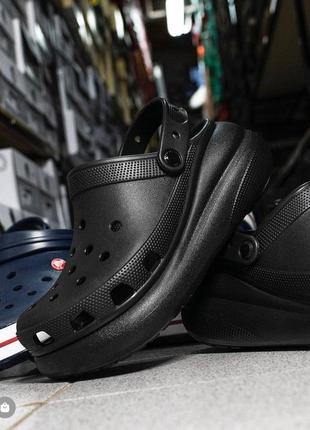 Крокс краш клог платформа черные crocs classic crush clog black