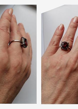 Серебряное кольцо серебро 925 красный камень рубин срібна каблучка7 фото