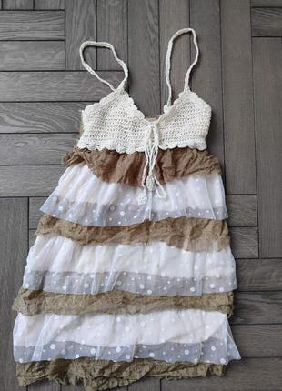 Платье ажур вязаное и гирюр👗4 фото