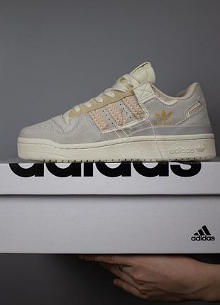 Женские кроссовки серые с бежевым в стиле free adidas forum 84 low “off white” grey beige7 фото