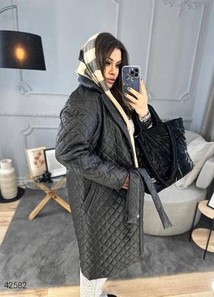 Стеганное пальто демисезон, большие размеры, черный, белый, красный