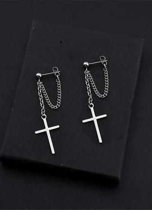Сережки- гвоздики в стилі панк сталеві з хрестиками