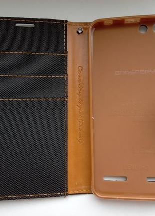 Чохол-книжка goospery з тканини для lenovo a6020 чорний/коричневий2 фото