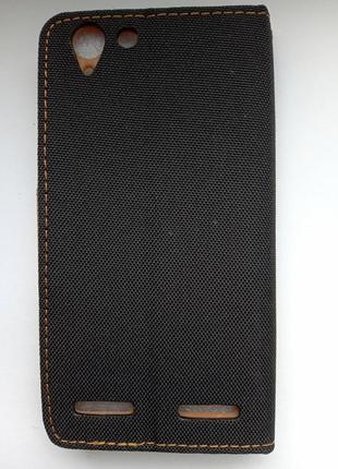 Чохол-книжка goospery з тканини для lenovo a6020 чорний/коричневий3 фото