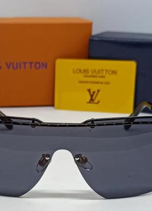 Очки в стиле louis vuitton унисекс солнцезащитные маска черные в черном металле2 фото