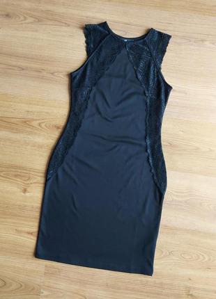 Трикотажное черное платье футляр по фигуре с кружкой, платье h&amp;m, p. s7 фото