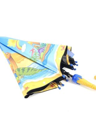 Зонтик трость полуавтомат для мальчика, девочки с системой антиветер, голубой с принтом динозавры7 фото