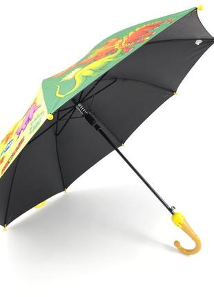 Зонт трость полуавтомат для малыша с системой антиветер, яркий с принтом "динозавр"