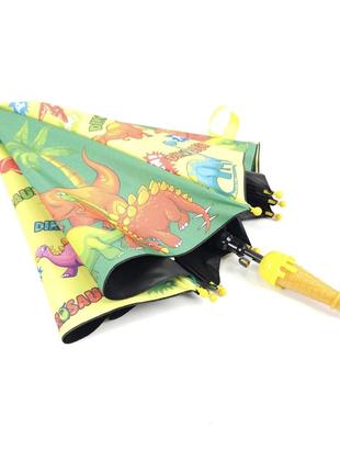 Зонт трость полуавтомат для малыша с системой антиветер, яркий с принтом "динозавр"5 фото