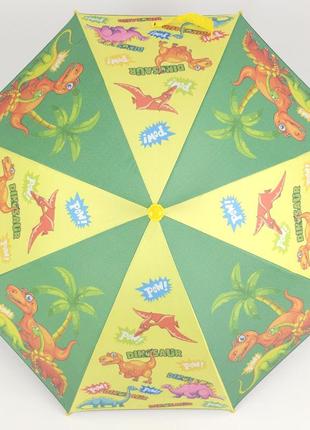 Зонт трость полуавтомат для малыша с системой антиветер, яркий с принтом "динозавр"
