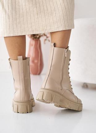Женские ботинки кожаные зимние бежевые emirro 1087-505 два замка на меху5 фото