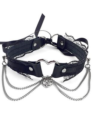 Сексуальный чокер цепь сердце кружево из натуральной кожи, черный готический лолита косплей