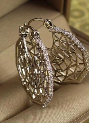 Серьги кольца хuping jewelry сеточка 3 см серебристые2 фото