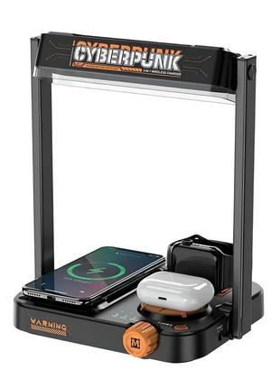 Зарядная станция cyberpunk с ночником 3в1 для iphone, наушников airpods, смарт-часов applewatch