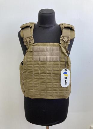 Плитоноска / тактический жилет plate carrier u-win pro с быстрым сбросом 250х300 с камерами m под баллистические пакеты cordura 500 койот1 фото