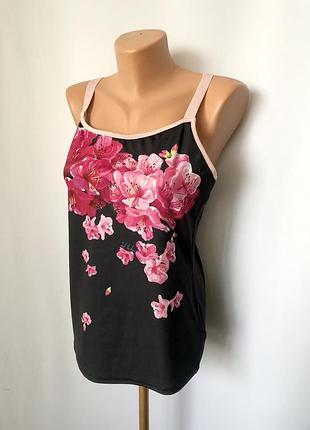 Ted baker цікавий спортивний топ майка з бра принт квіти піони рожевий чорний