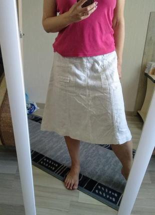 Летняя белая юбка, натуральный лён, большой размер6 фото