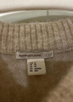 Мохеровый свитер h&amp;m бежевый базовый свитер джемпер пуловер свитшот лонгслив кофта мохер теплый бежевый толстовка xs s6 фото