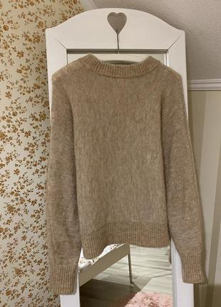 Мохеровый свитер h&amp;m бежевый базовый свитер джемпер пуловер свитшот лонгслив кофта мохер теплый бежевый толстовка xs s8 фото