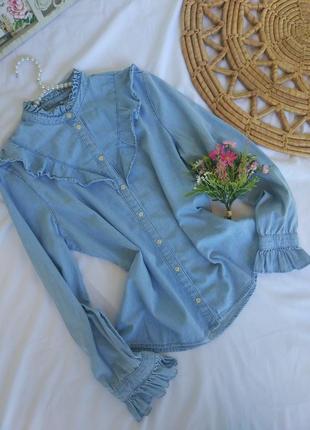 Фирменная стильная качественная натуральная котоновая джинсовая блуза рубашка.4 фото