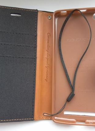 Чохол-книжка goospery з тканини для xiaomi redmi 3 чорний/коричневий3 фото