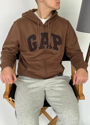 Худі оригінал gap logo fleece zip hoodie «cozy brown»