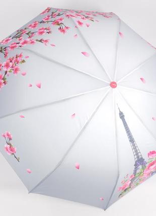 Зонт полуавтомат складной женский с сакурой toprain с 9 спицами и чехлом, антишторм, серый