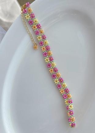 Чокер нежный цветной пастельный из бисера ромашки, ожерелье цветочное нежное kawaii2 фото