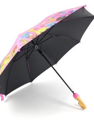 Детский розовый зонтик трость полуавтомат для девочки с системой антиветер2 фото